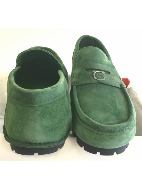 Ferragamo Dougan Men\'s Suede Penny Loafers Forest Green Shoes Size 12 / US 13